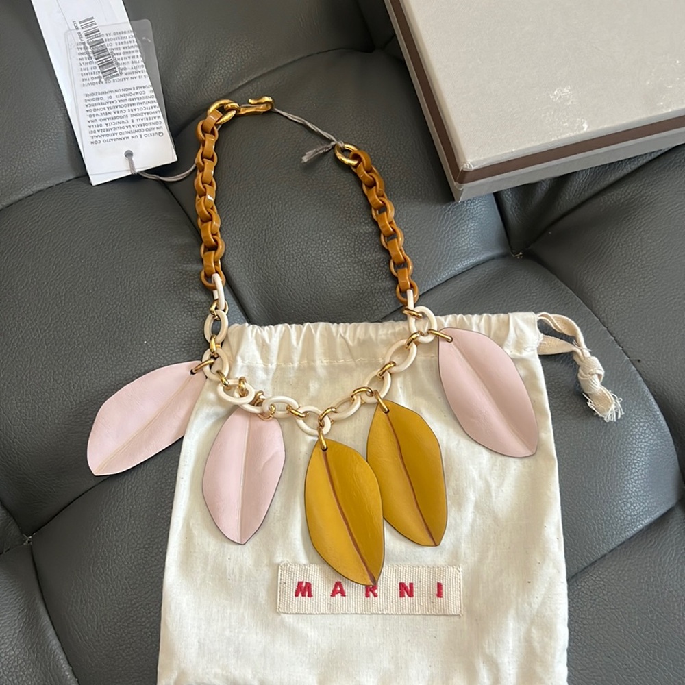 Marni leather and resin necklace